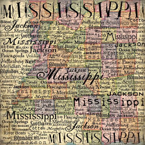 Scrapbook Customs - United States Collection - Mississippi - 12 x 12 Paper - Map