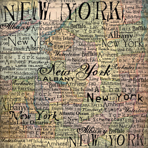 Scrapbook Customs - United States Collection - 12 x 12 Single Sided Paper - New York Map