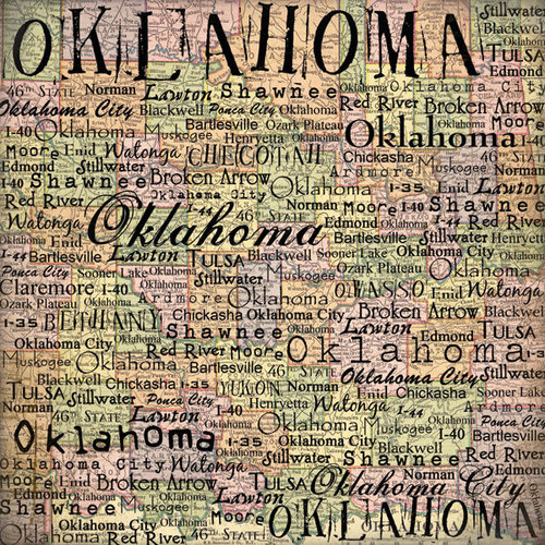 Scrapbook Customs - United States Collection - Oklahoma - 12 x 12 Paper - Map 2