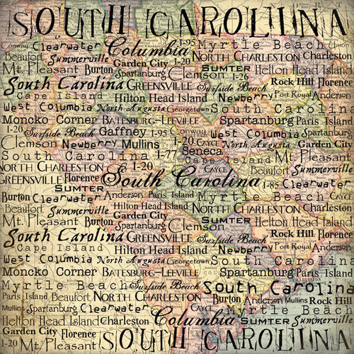 Scrapbook Customs - United States Collection - South Carolina - 12 x 12 Paper - Map