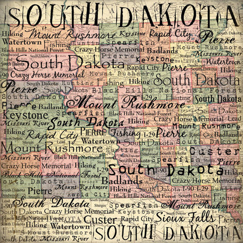 Scrapbook Customs - United States Collection - South Dakota - 12 x 12 Paper - Map