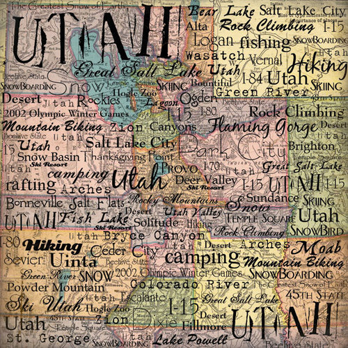 Scrapbook Customs - United States Collection - Utah - 12 x 12 Paper - Map