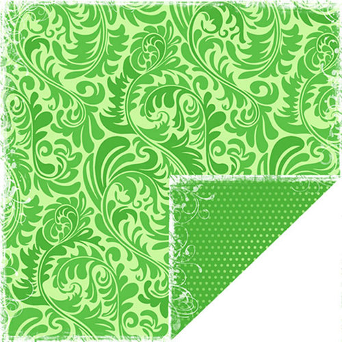 Scrapbook Customs - Travel Collection - 12 x 12 Double Sided Paper - Bon Voyage - Green Ferns