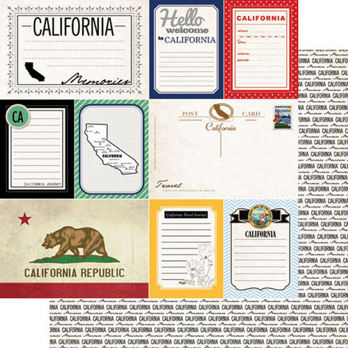 Scrapbook Customs - Vintage Travel Photo Journaling Collection - 12 x 12 Double Sided Paper - California - Journal