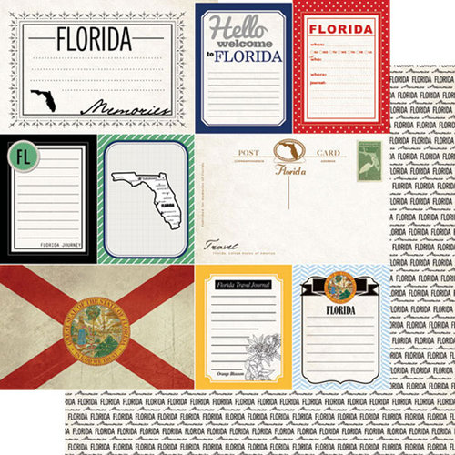 Scrapbook Customs - Vintage Travel Photo Journaling Collection - 12 x 12 Double Sided Paper - Florida - Journal