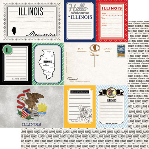 Scrapbook Customs - Vintage Travel Photo Journaling Collection - 12 x 12 Double Sided Paper - Illinois - Journal