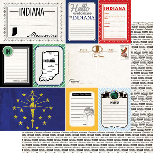 Scrapbook Customs - Vintage Travel Photo Journaling Collection - 12 x 12 Double Sided Paper - Indiana - Journal