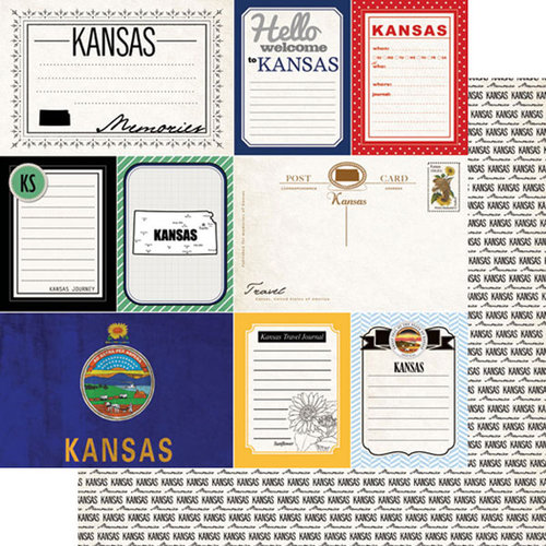 Scrapbook Customs - Vintage Travel Photo Journaling Collection - 12 x 12 Double Sided Paper - Kansas - Journal