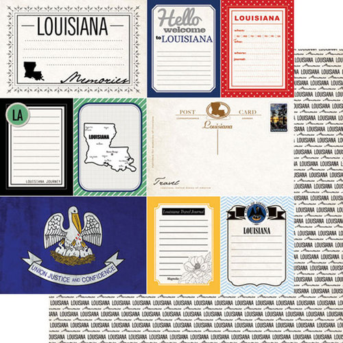 Scrapbook Customs - Vintage Travel Photo Journaling Collection - 12 x 12 Double Sided Paper - Louisiana - Journal