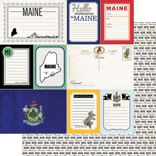Scrapbook Customs - Vintage Travel Photo Journaling Collection - 12 x 12 Double Sided Paper - Maine - Journal