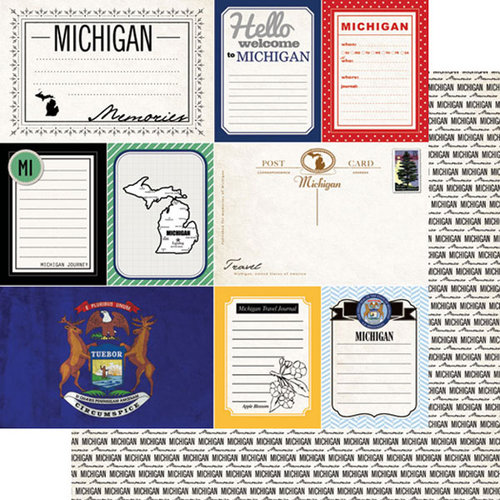 Scrapbook Customs - Vintage Travel Photo Journaling Collection - 12 x 12 Double Sided Paper - Michigan - Journal