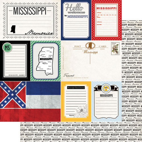 Scrapbook Customs - Vintage Travel Photo Journaling Collection - 12 x 12 Double Sided Paper - Mississippi - Journal