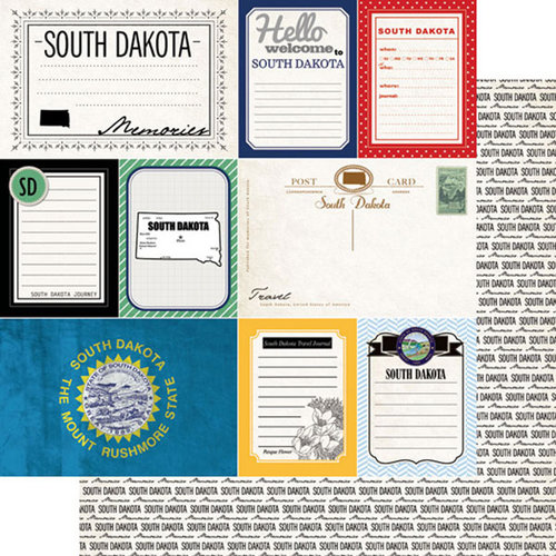 Scrapbook Customs - Vintage Travel Photo Journaling Collection - 12 x 12 Double Sided Paper - South Dakota - Journal