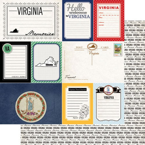 Scrapbook Customs - Vintage Travel Photo Journaling Collection - 12 x 12 Double Sided Paper - Virginia - Journal