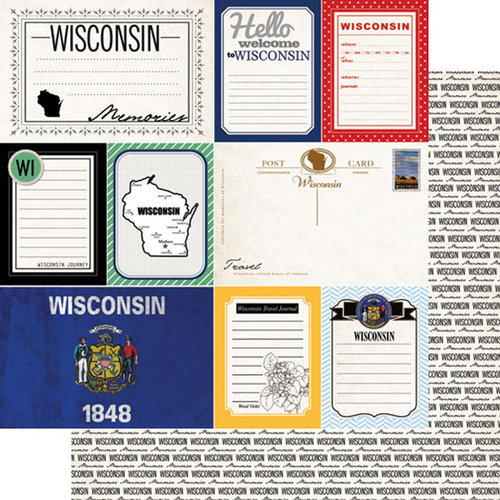 Scrapbook Customs - Vintage Travel Photo Journaling Collection - 12 x 12 Double Sided Paper - Wisconsin - Journal