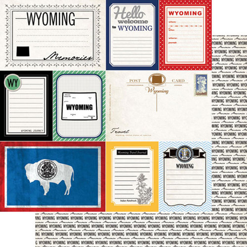 Scrapbook Customs - Vintage Travel Photo Journaling Collection - 12 x 12 Double Sided Paper - Wyoming - Journal