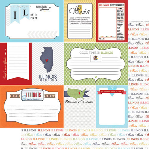 Scrapbook Customs - Travel Photo Journaling Collection - 12 x 12 Double Sided Paper - Illinois - Journal