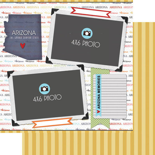 Scrapbook Customs - Travel Photo Journaling Collection - 12 x 12 Double Sided Paper - Arizona - Quick Page Journal