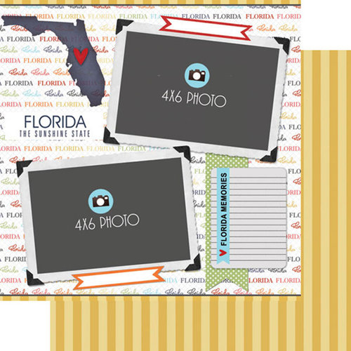 Scrapbook Customs - Travel Photo Journaling Collection - 12 x 12 Double Sided Paper - Florida - Quick Page Journal