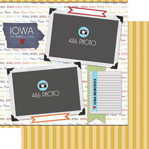 Scrapbook Customs - Travel Photo Journaling Collection - 12 x 12 Double Sided Paper - Iowa - Quick Page Journal