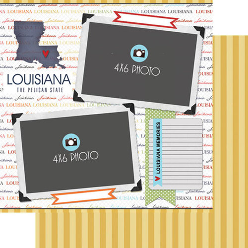 Scrapbook Customs - Travel Photo Journaling Collection - 12 x 12 Double Sided Paper - Louisiana - Quick Page Journal