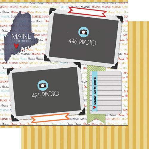 Scrapbook Customs - Travel Photo Journaling Collection - 12 x 12 Double Sided Paper - Maine - Quick Page Journal