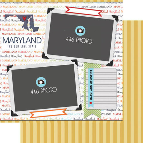 Scrapbook Customs - Travel Photo Journaling Collection - 12 x 12 Double Sided Paper - Maryland - Quick Page Journal