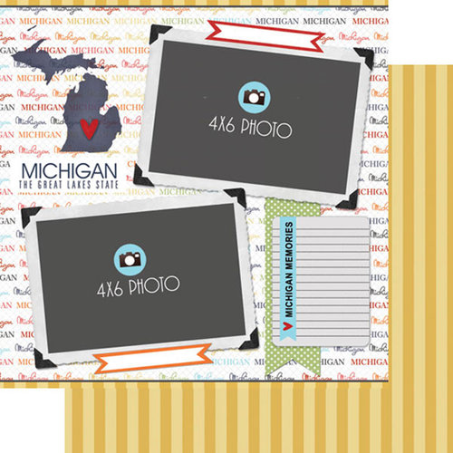 Scrapbook Customs - Travel Photo Journaling Collection - 12 x 12 Double Sided Paper - Michigan - Quick Page Journal