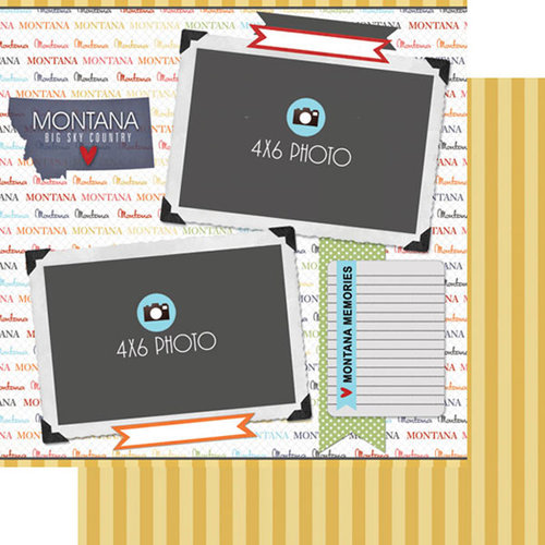 Scrapbook Customs - Travel Photo Journaling Collection - 12 x 12 Double Sided Paper - Montana - Quick Page Journal