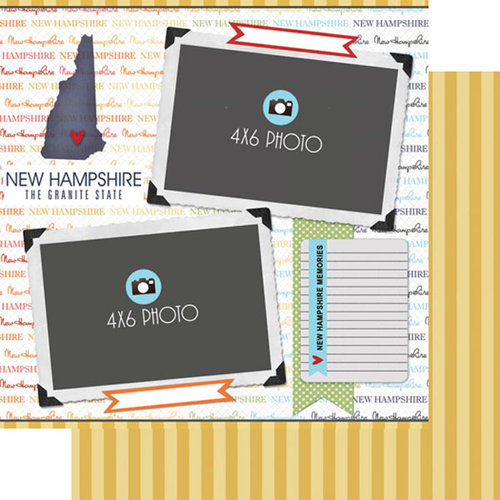 Scrapbook Customs - Travel Photo Journaling Collection - 12 x 12 Double Sided Paper - New Hampshire - Quick Page Journal