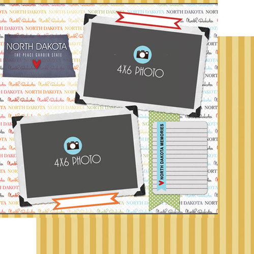 Scrapbook Customs - Travel Photo Journaling Collection - 12 x 12 Double Sided Paper - North Dakota - Quick Page Journal