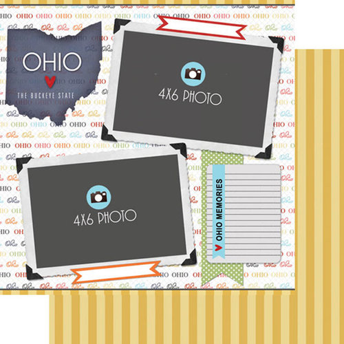 Scrapbook Customs - Travel Photo Journaling Collection - 12 x 12 Double Sided Paper - Ohio - Quick Page Journal