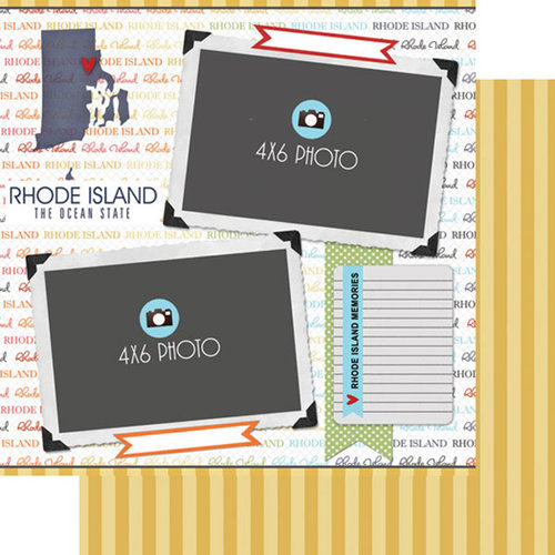 Scrapbook Customs - Travel Photo Journaling Collection - 12 x 12 Double Sided Paper - Rhode Island - Quick Page Journal