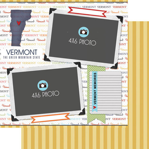 Scrapbook Customs - Travel Photo Journaling Collection - 12 x 12 Double Sided Paper - Vermont - Quick Page Journal