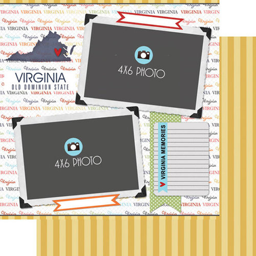 Scrapbook Customs - Travel Photo Journaling Collection - 12 x 12 Double Sided Paper - Virginia - Quick Page Journal