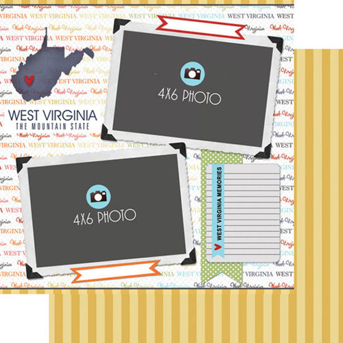Scrapbook Customs - Travel Photo Journaling Collection - 12 x 12 Double Sided Paper - West Virginia - Quick Page Journal