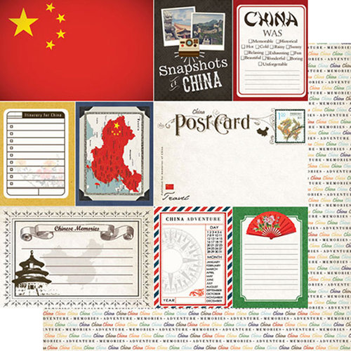 Scrapbook Customs - Travel Photo Journaling Collection - 12 x 12 Double Sided Paper - China