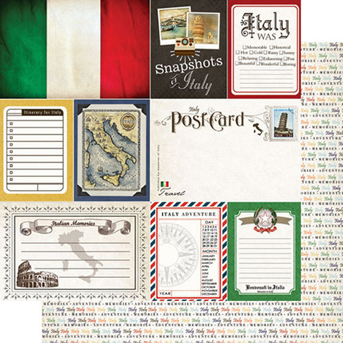 Scrapbook Customs - Travel Photo Journaling Collection - 12 x 12 Double Sided Paper - Italy