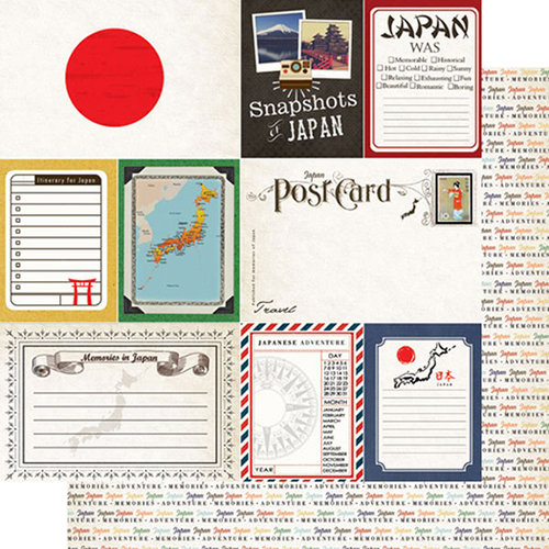 Scrapbook Customs - Travel Photo Journaling Collection - 12 x 12 Double Sided Paper - Japan