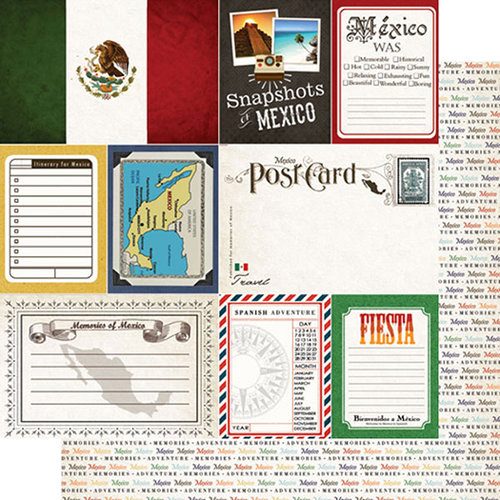 Scrapbook Customs - Travel Photo Journaling Collection - 12 x 12 Double Sided Paper - Mexico