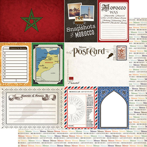 Scrapbook Customs - Travel Photo Journaling Collection - 12 x 12 Double Sided Paper - Morocco