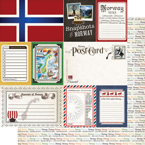 Scrapbook Customs - Travel Photo Journaling Collection - 12 x 12 Double Sided Paper - Norway