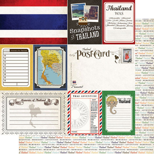 Scrapbook Customs - Travel Photo Journaling Collection - 12 x 12 Double Sided Paper - Thailand