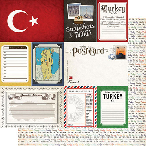 Scrapbook Customs - Travel Photo Journaling Collection - 12 x 12 Double Sided Paper - Turkey