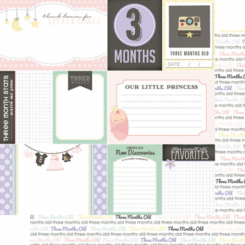 Scrapbook Customs - Baby Girl Collection - 12 x 12 Double Sided Paper - 3rd Month