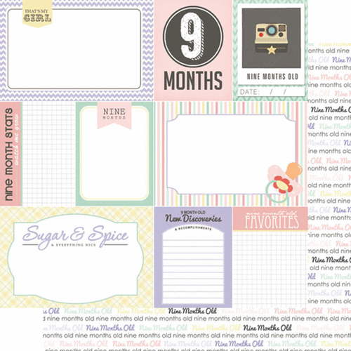 Scrapbook Customs - Baby Girl Collection - 12 x 12 Double Sided Paper - 9th Month