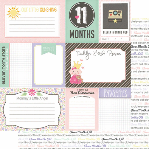 Scrapbook Customs - Baby Girl Collection - 12 x 12 Double Sided Paper - 11th Month