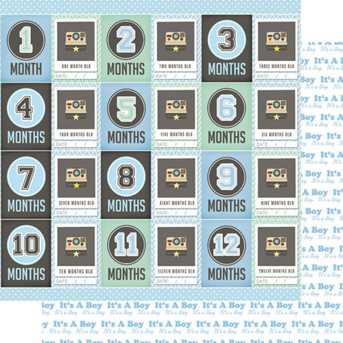 Scrapbook Customs - 12 x 12 Double Sided Paper - Journal Cards - Month - Baby Boy