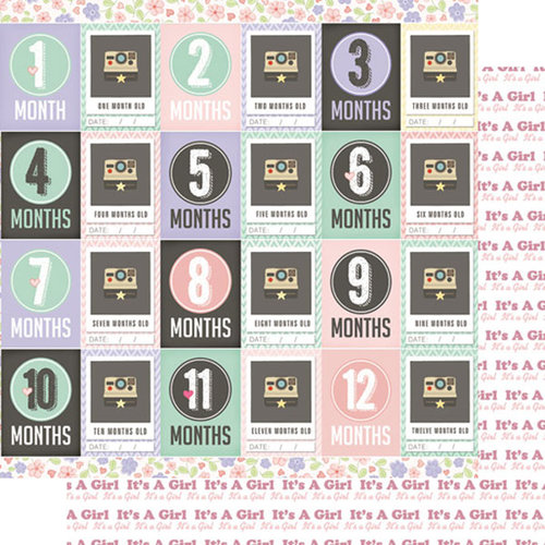 Scrapbook Customs - 12 x 12 Double Sided Paper - Journal Cards - Month - Baby Girl