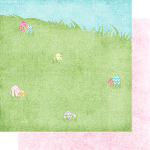 Scrapbook Customs - 12 x 12 Double Sided Paper - Easter Egg Hunt Hill Right
